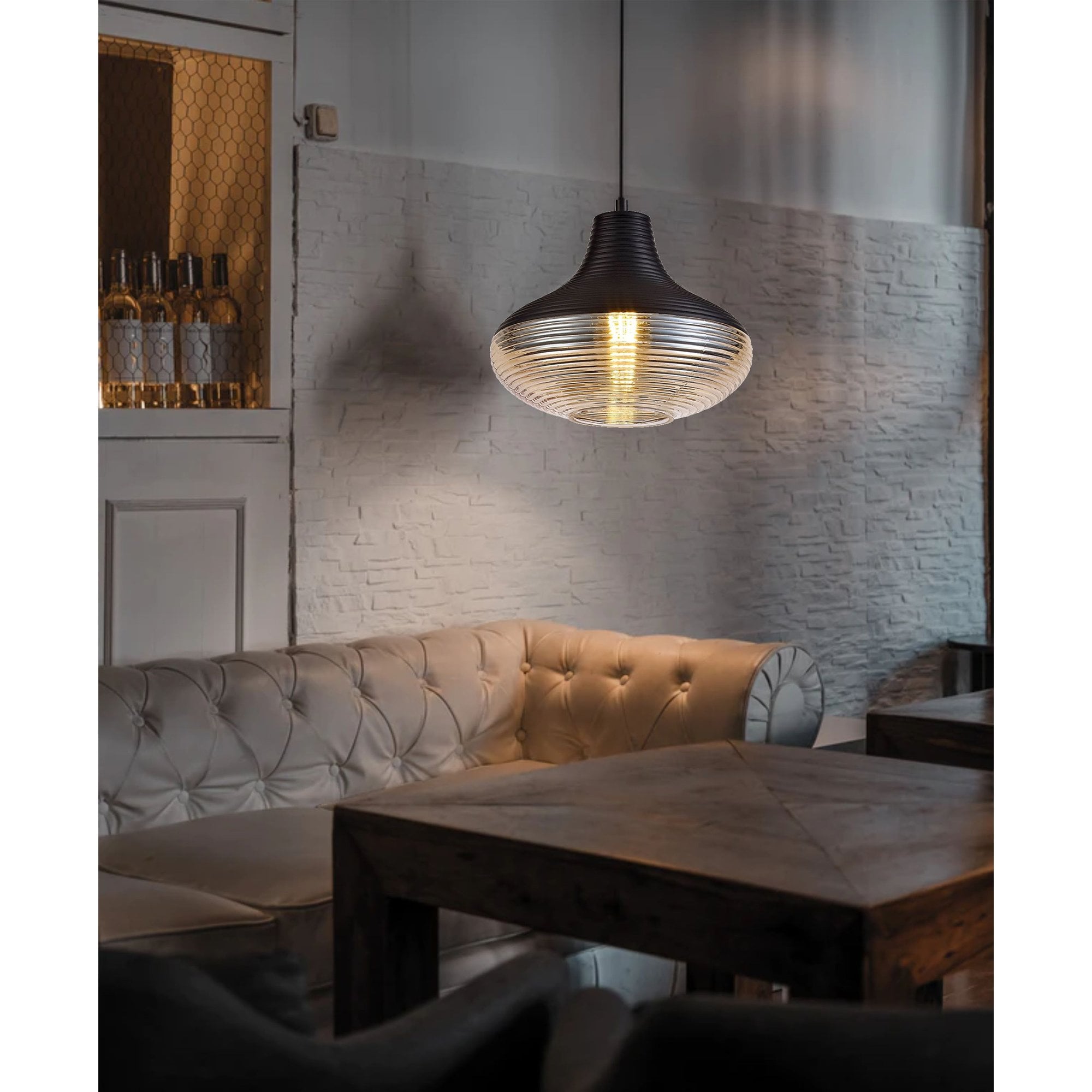 NL74059 Hedro Single Vase Pendant 1 Light Black/Amber Glass