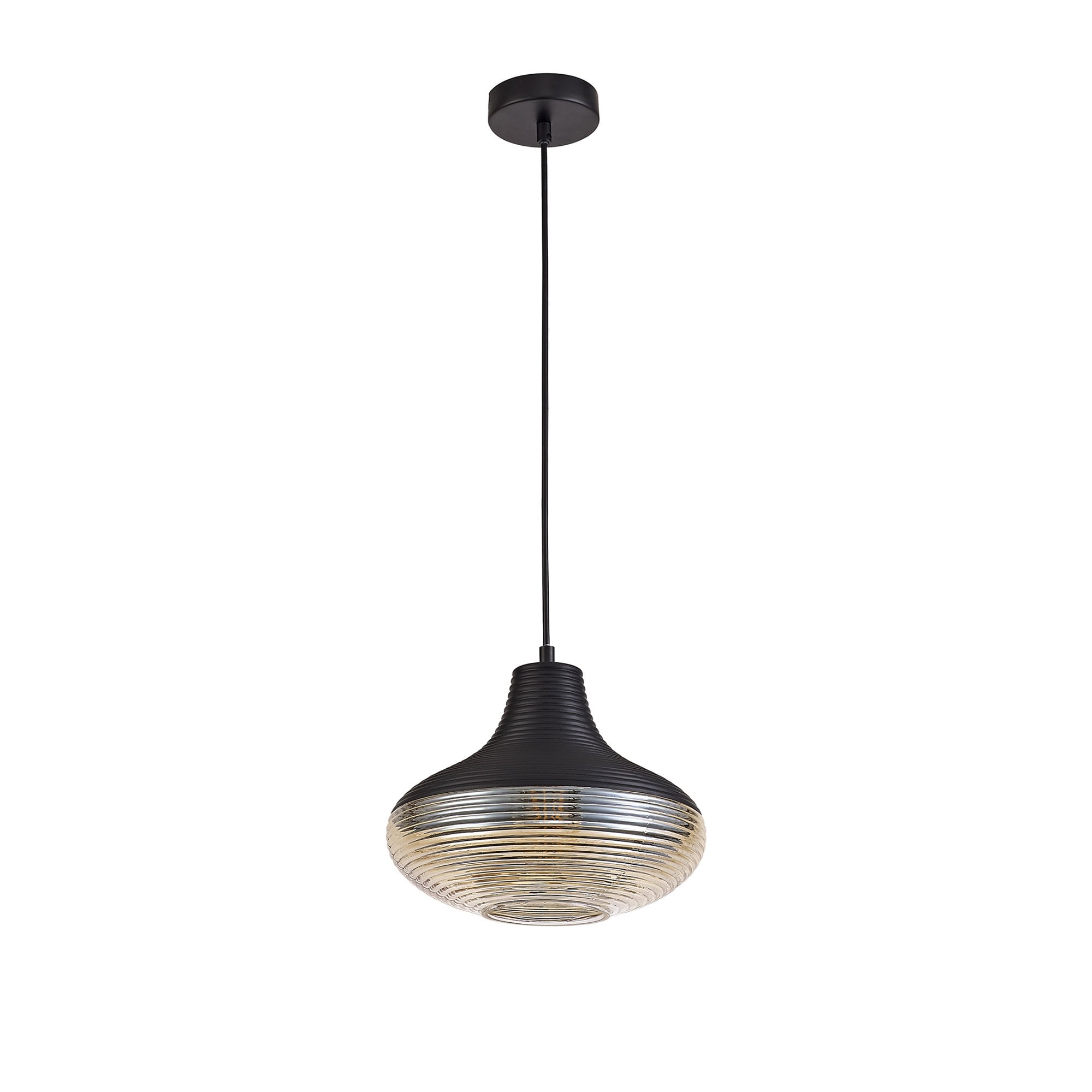 NL74059 Hedro Single Vase Pendant 1 Light Black/Amber Glass