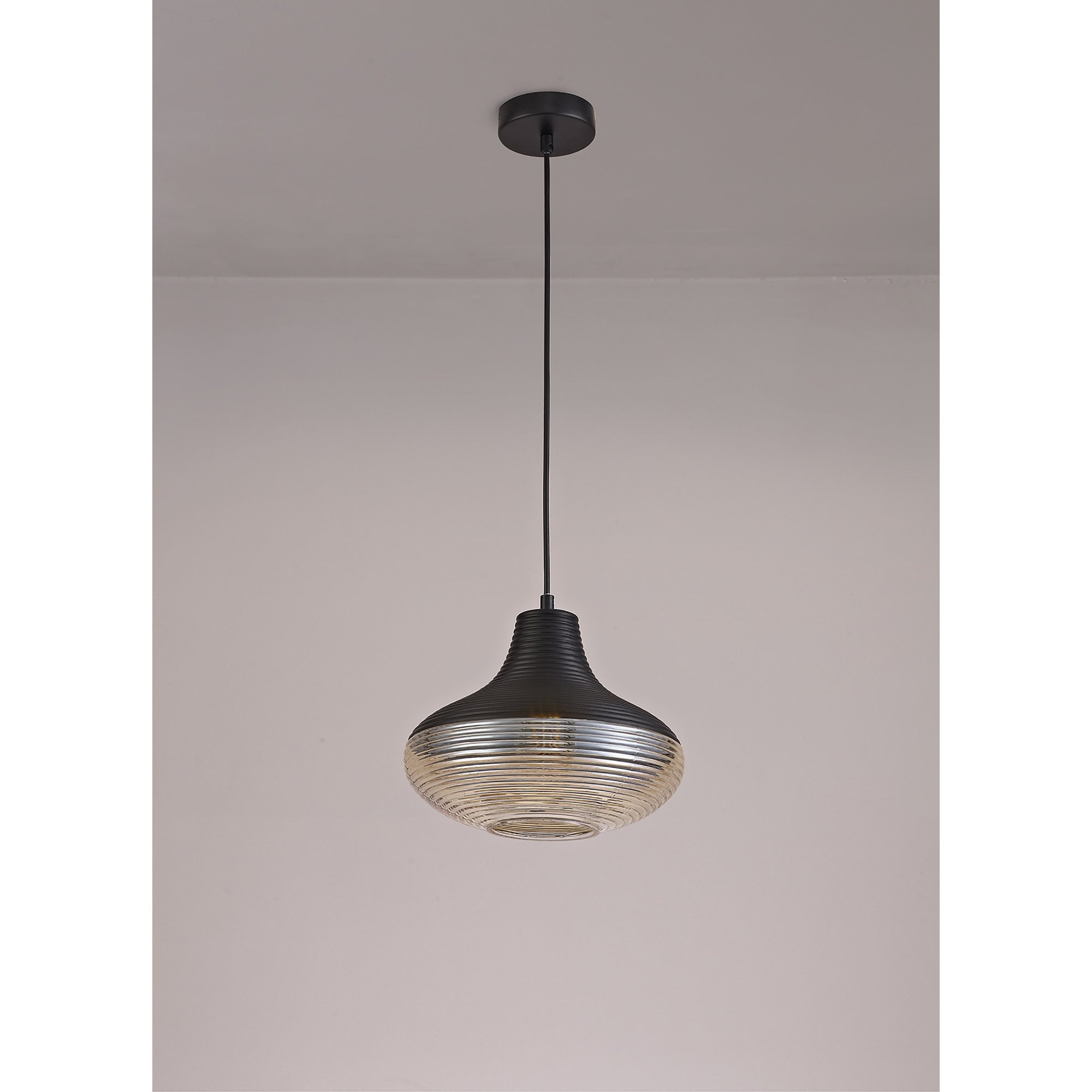 NL74059 Hedro Single Vase Pendant 1 Light Black/Amber Glass