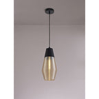NL74069 Hedro Single Cone Pendant 1 Light Black/Amber Glass