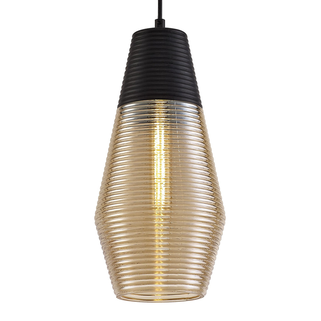 NL74069 Hedro Single Cone Pendant 1 Light Black/Amber Glass