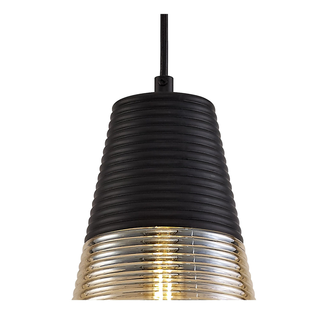 NL74069 Hedro Single Cone Pendant 1 Light Black/Amber Glass