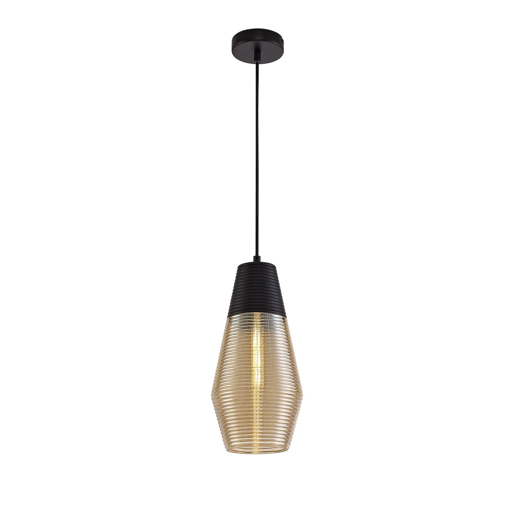 NL74069 Hedro Single Cone Pendant 1 Light Black/Amber Glass