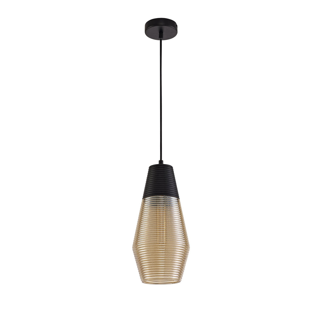 NL74069 Hedro Single Cone Pendant 1 Light Black/Amber Glass