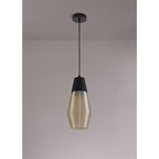 NL74069 Hedro Single Cone Pendant 1 Light Black/Amber Glass