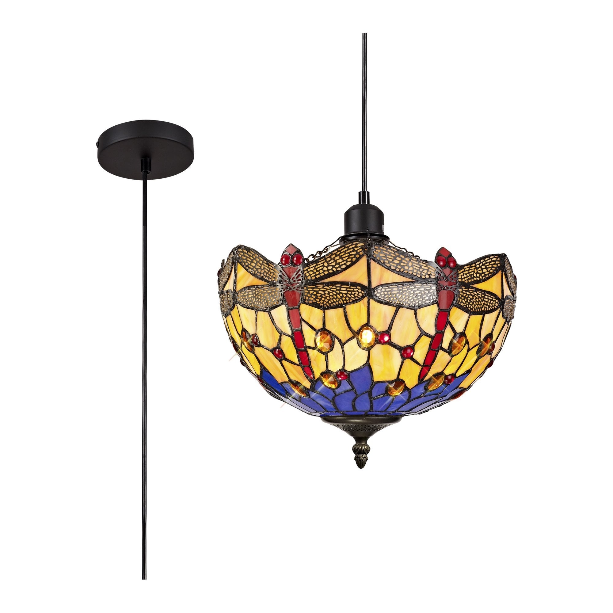 NLK00639 Heidi 1 Light Up Lighter Pendant With 30cm Tiffany Shade Blue/Orange/Crystal/Black