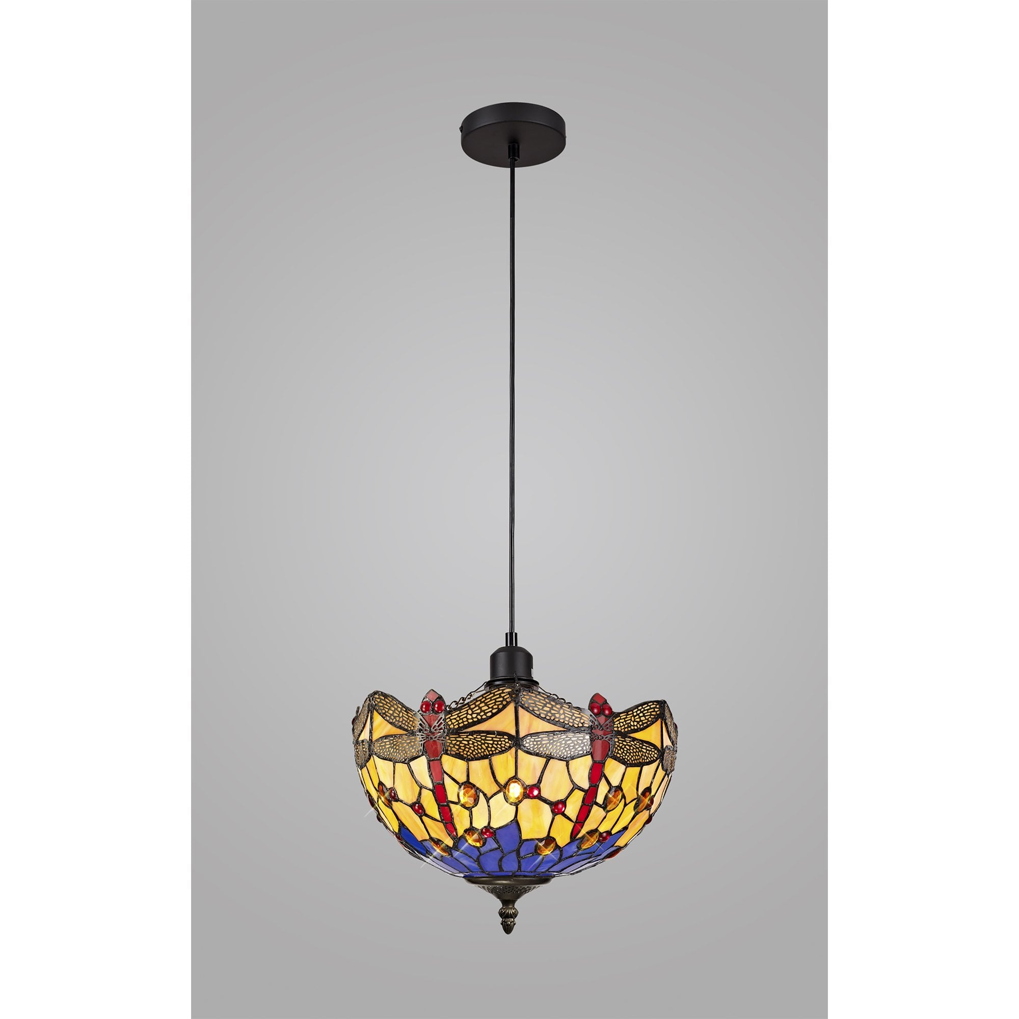 NLK00639 Heidi 1 Light Up Lighter Pendant With 30cm Tiffany Shade Blue/Orange/Crystal/Black