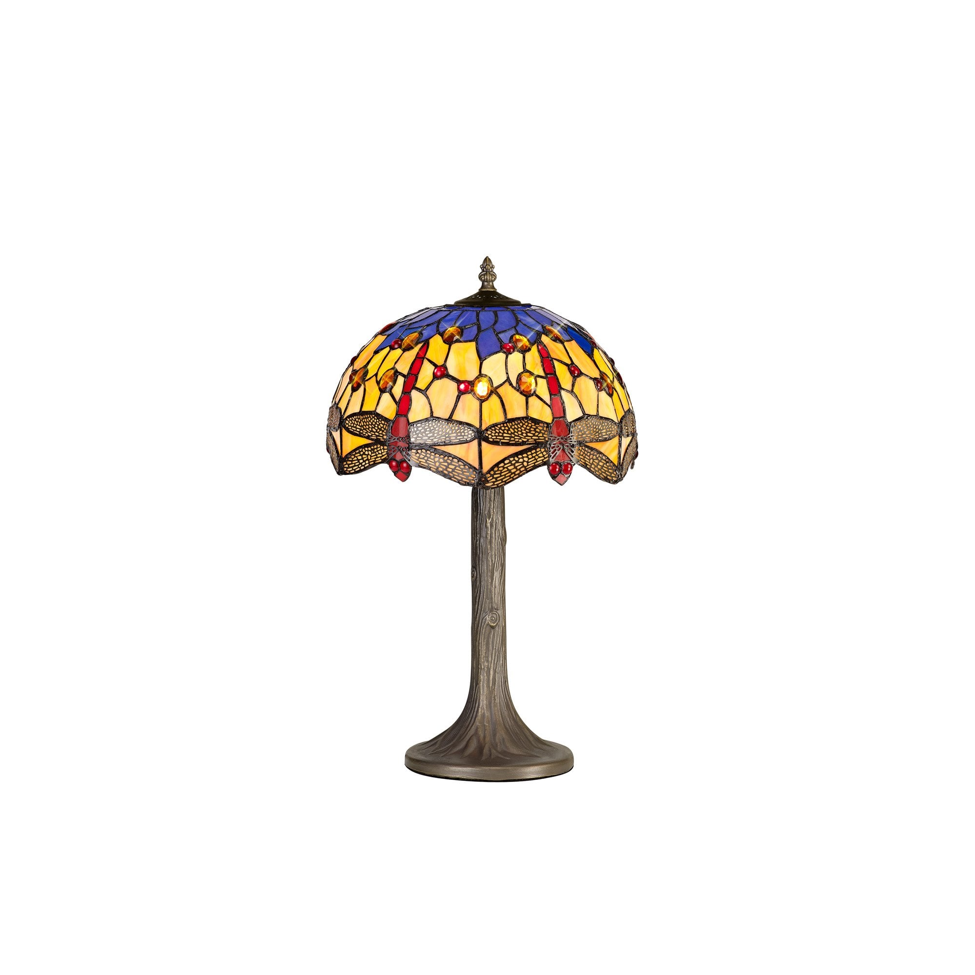 NLK00649 Heidi 1 Light Tree Like Table Lamp With 30cm Tiffany Shade Blue/Orange/Crystal/Aged Antique Brass