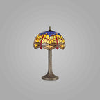 NLK00649 Heidi 1 Light Tree Like Table Lamp With 30cm Tiffany Shade Blue/Orange/Crystal/Aged Antique Brass