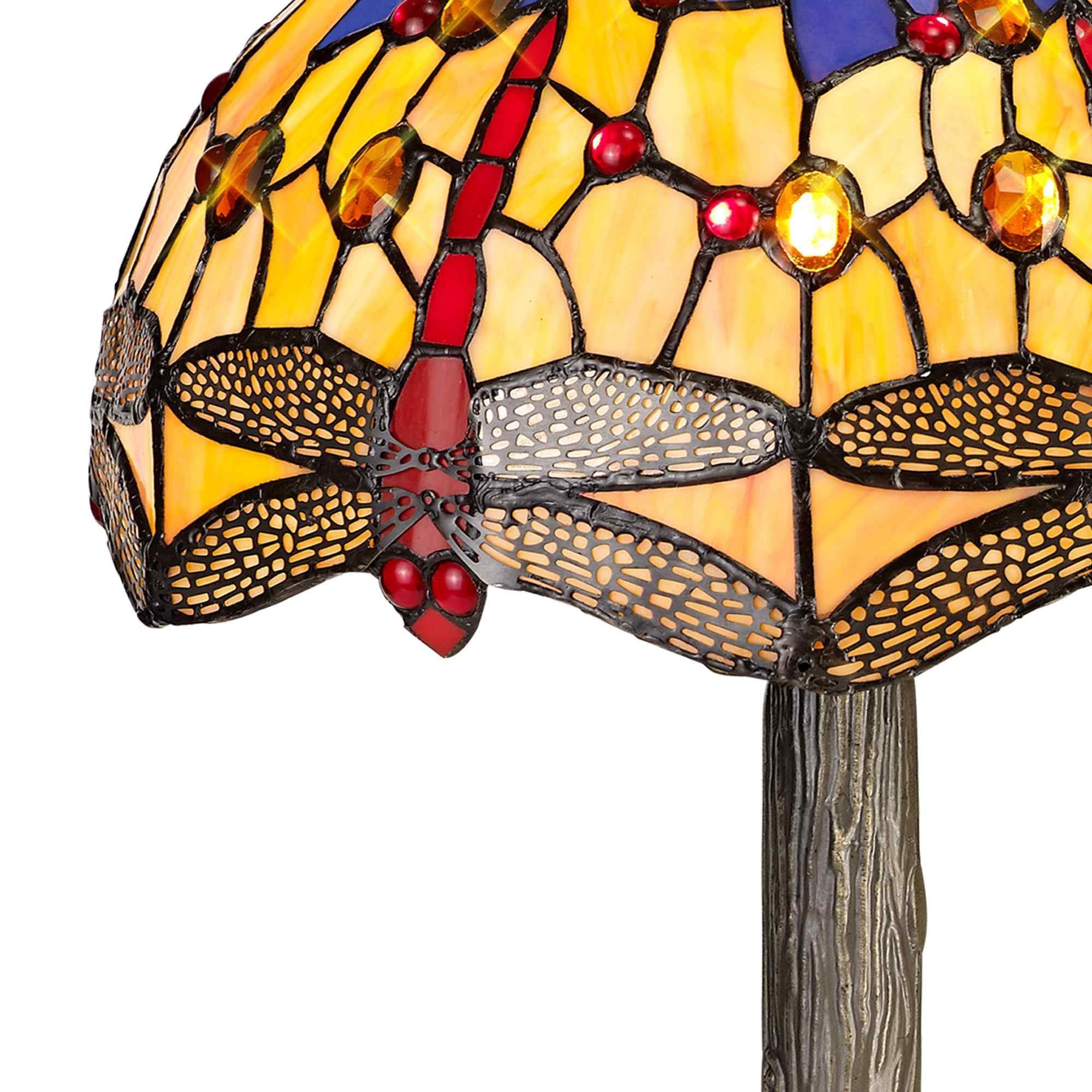 NLK00649 Heidi 1 Light Tree Like Table Lamp With 30cm Tiffany Shade Blue/Orange/Crystal/Aged Antique Brass