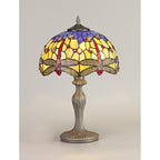 NLK00659 Heidi 1 Light Curved Table Lamp With 30cm Tiffany Shade Blue/Orange/Crystal/Aged Antique Brass