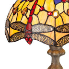 NLK00659 Heidi 1 Light Curved Table Lamp With 30cm Tiffany Shade Blue/Orange/Crystal/Aged Antique Brass