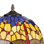 NLK00659 Heidi 1 Light Curved Table Lamp With 30cm Tiffany Shade Blue/Orange/Crystal/Aged Antique Brass