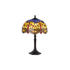 NLK00669 Heidi 1 Light Octagonal Table Lamp With 30cm Tiffany Shade Blue/Orange/Crystal/Aged Antique Brass