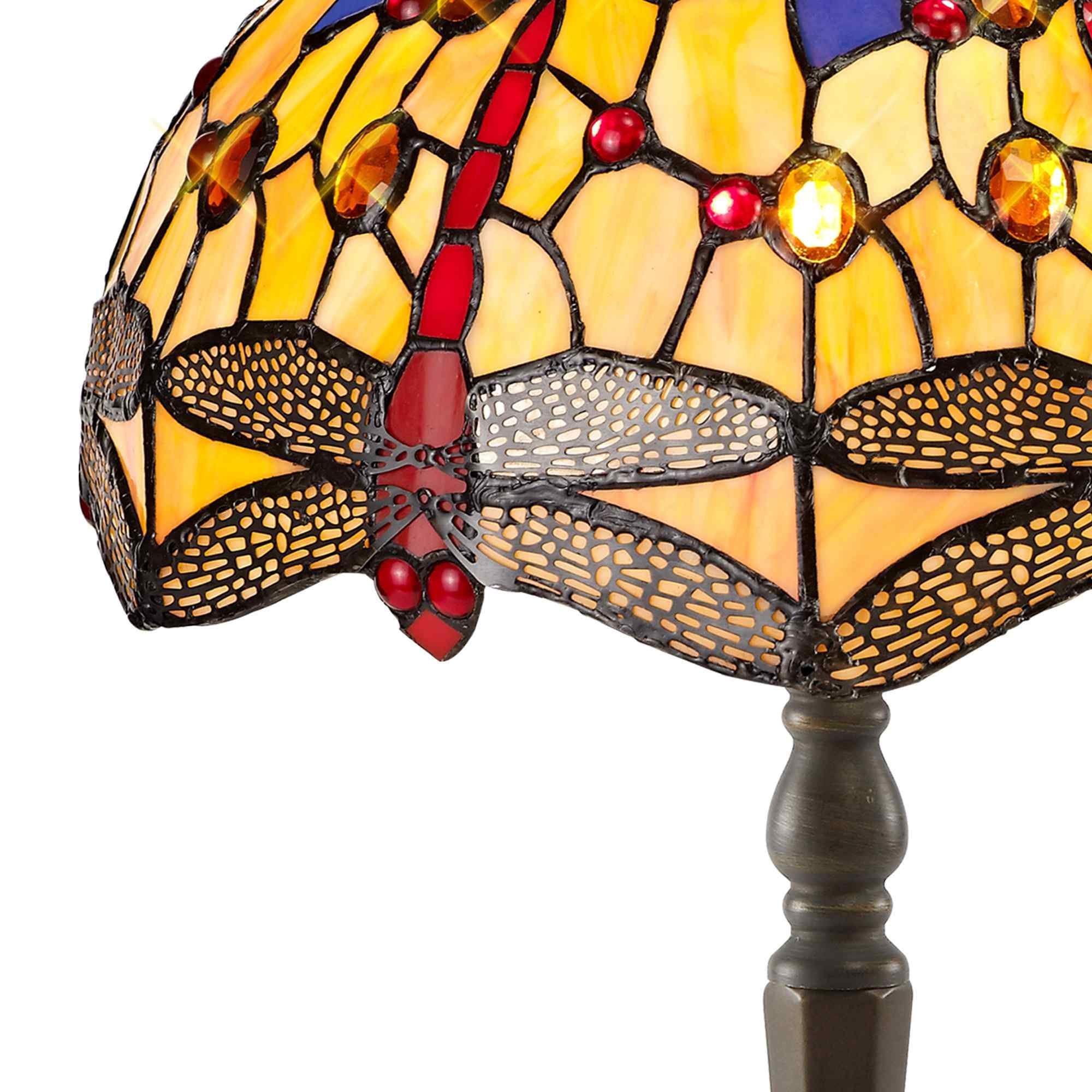 NLK00669 Heidi 1 Light Octagonal Table Lamp With 30cm Tiffany Shade Blue/Orange/Crystal/Aged Antique Brass