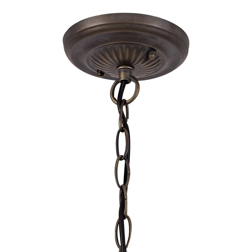 NLK00679 Heidi 1 Light Down Lighter Pendant With 30cm Tiffany Shade Blue/Orange/Crystal/Aged Antique Brass
