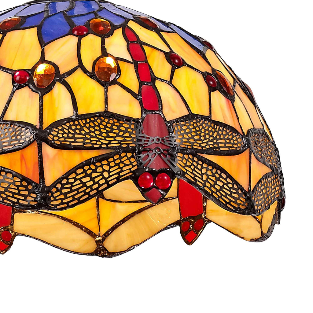 NLK00679 Heidi 1 Light Down Lighter Pendant With 30cm Tiffany Shade Blue/Orange/Crystal/Aged Antique Brass