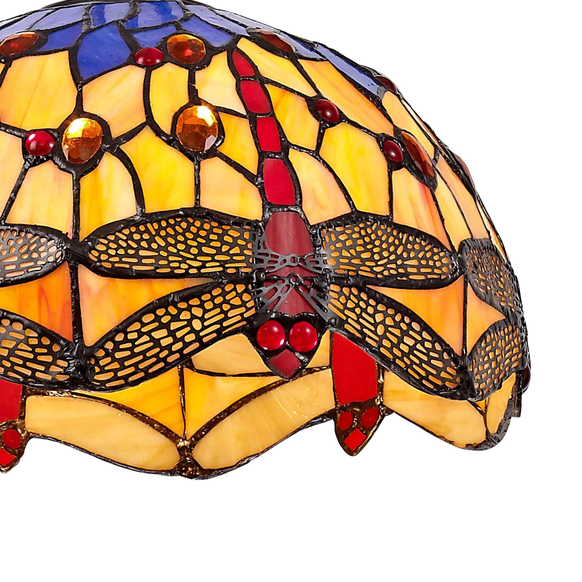 NLK00679 Heidi 1 Light Down Lighter Pendant With 30cm Tiffany Shade Blue/Orange/Crystal/Aged Antique Brass