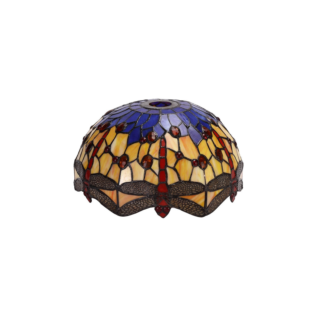 NLK00679 Heidi 1 Light Down Lighter Pendant With 30cm Tiffany Shade Blue/Orange/Crystal/Aged Antique Brass