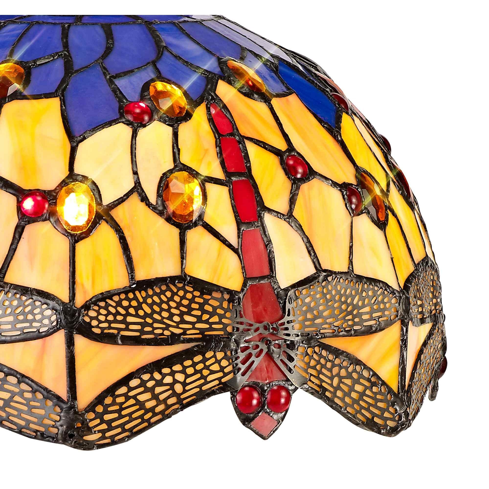 NLK00679 Heidi 1 Light Down Lighter Pendant With 30cm Tiffany Shade Blue/Orange/Crystal/Aged Antique Brass