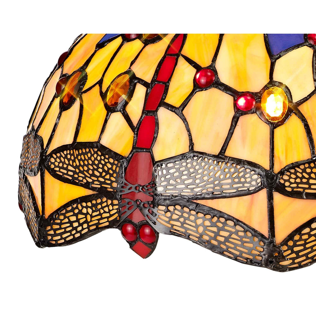 NLK00679 Heidi 1 Light Down Lighter Pendant With 30cm Tiffany Shade Blue/Orange/Crystal/Aged Antique Brass