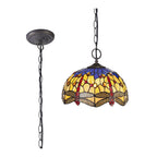 NLK00689 Heidi 2 Light Down Lighter Pendant With 30cm Tiffany Shade Blue/Orange/Crystal/Aged Antique Brass