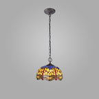 NLK00689 Heidi 2 Light Down Lighter Pendant With 30cm Tiffany Shade Blue/Orange/Crystal/Aged Antique Brass