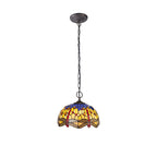 NLK00689 Heidi 2 Light Down Lighter Pendant With 30cm Tiffany Shade Blue/Orange/Crystal/Aged Antique Brass