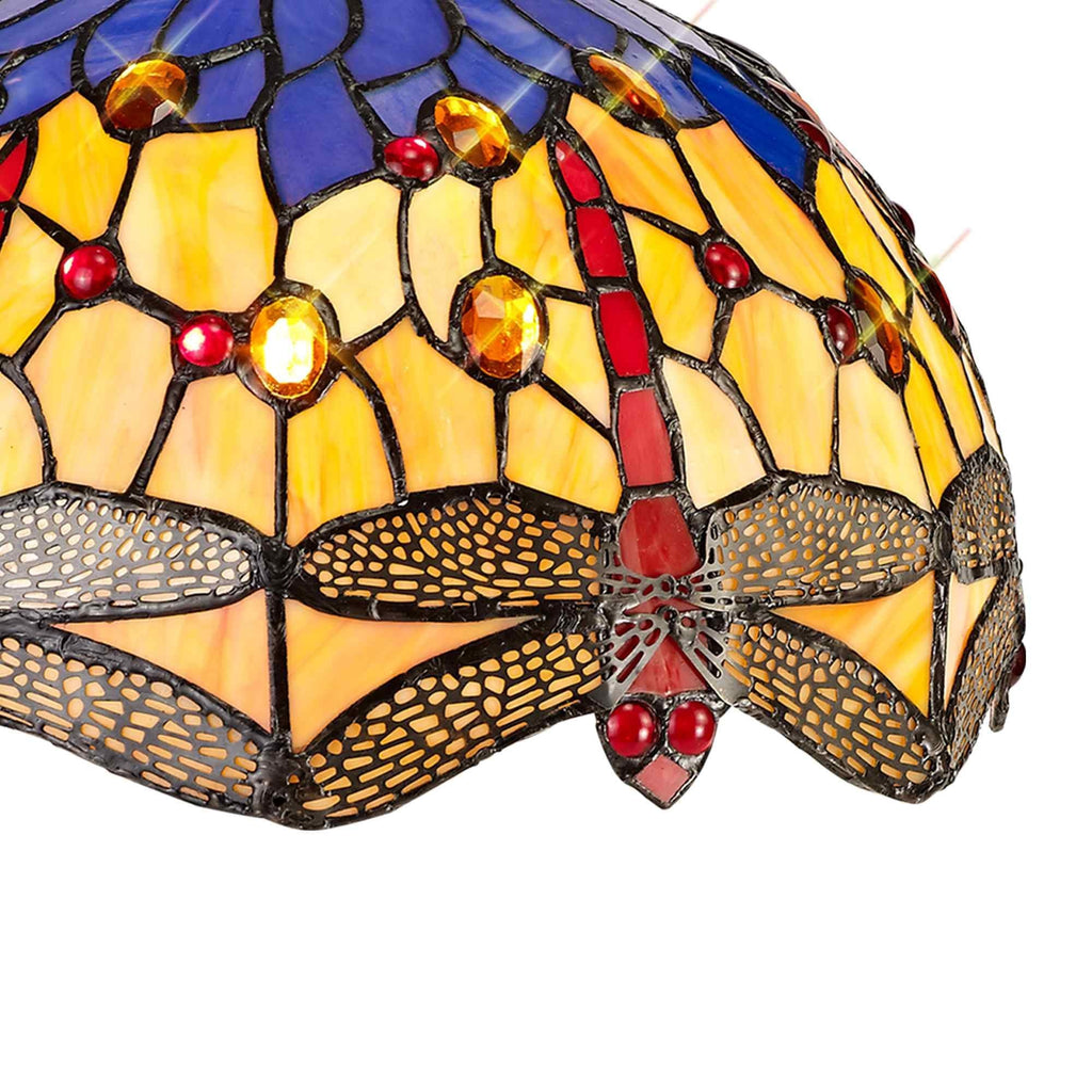 NLK00689 Heidi 2 Light Down Lighter Pendant With 30cm Tiffany Shade Blue/Orange/Crystal/Aged Antique Brass