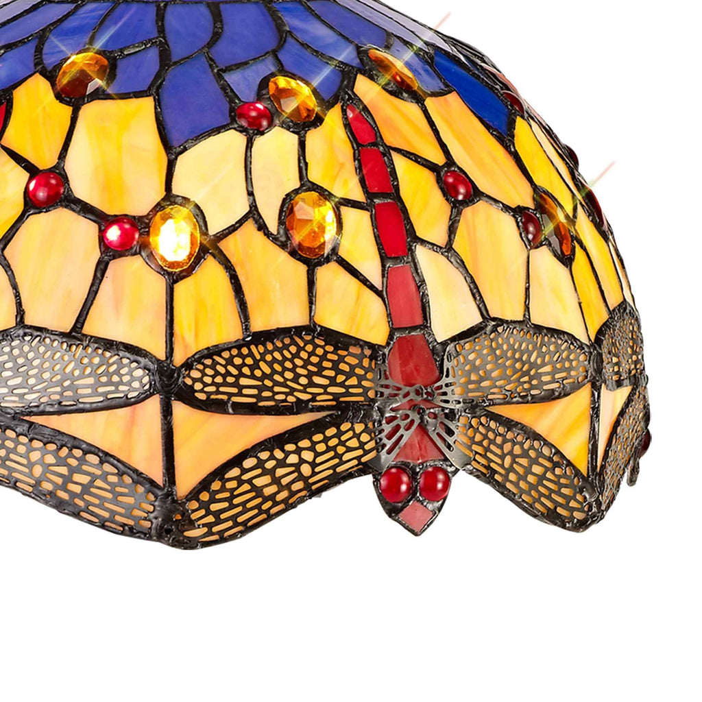 NLK00699 Heidi 3 Light Down Lighter Pendant With 30cm Tiffany Shade Blue/Orange/Crystal/Aged Antique Brass