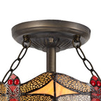 NLK00709 Heidi 2 Light Semi Ceiling With 30cm Tiffany Shade Blue/Orange/Crystal/Aged Antique Brass