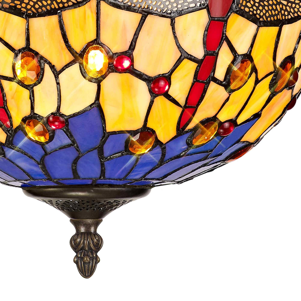NLK00709 Heidi 2 Light Semi Ceiling With 30cm Tiffany Shade Blue/Orange/Crystal/Aged Antique Brass