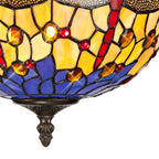 NLK00709 Heidi 2 Light Semi Ceiling With 30cm Tiffany Shade Blue/Orange/Crystal/Aged Antique Brass