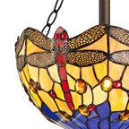 NLK00719 Heidi 3 Light Semi Ceiling With 30cm Tiffany Shade Blue/Orange/Crystal/Aged Antique Brass