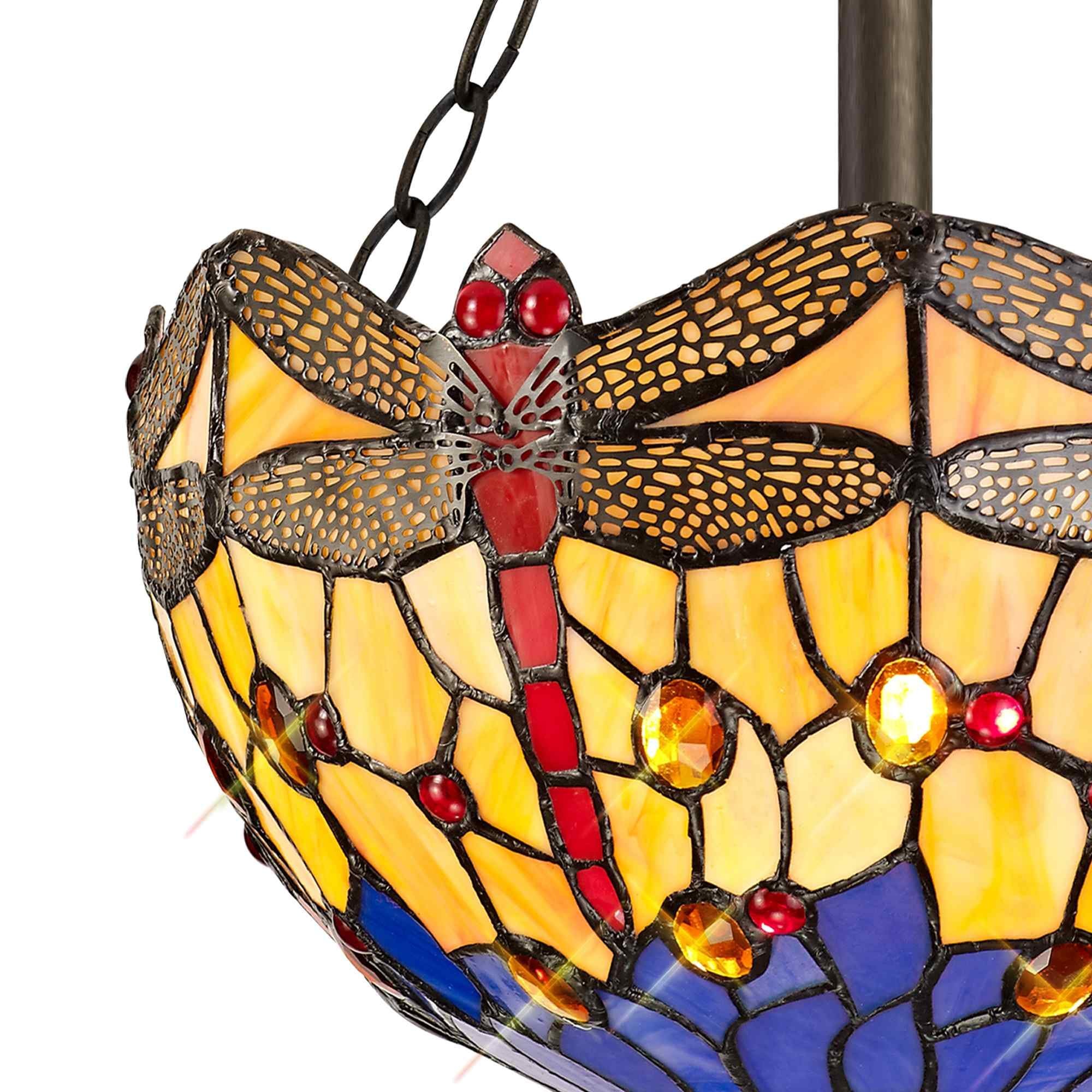 NLK00719 Heidi 3 Light Semi Ceiling With 30cm Tiffany Shade Blue/Orange/Crystal/Aged Antique Brass