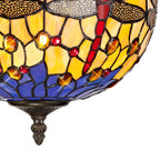 NLK00719 Heidi 3 Light Semi Ceiling With 30cm Tiffany Shade Blue/Orange/Crystal/Aged Antique Brass