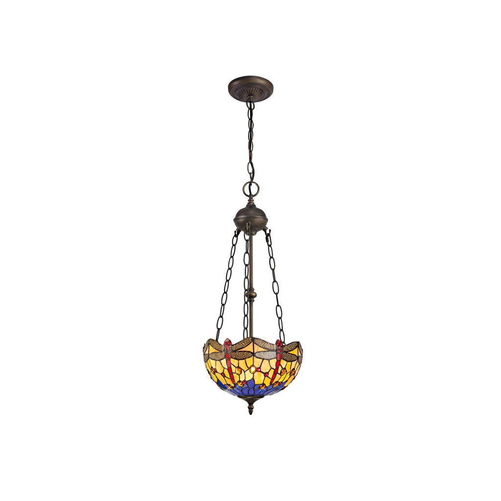 NLK00729 Heidi 2 Light Up Lighter Pendant With 30cm Tiffany Shade Blue/Orange/Crystal/Aged Antique Brass