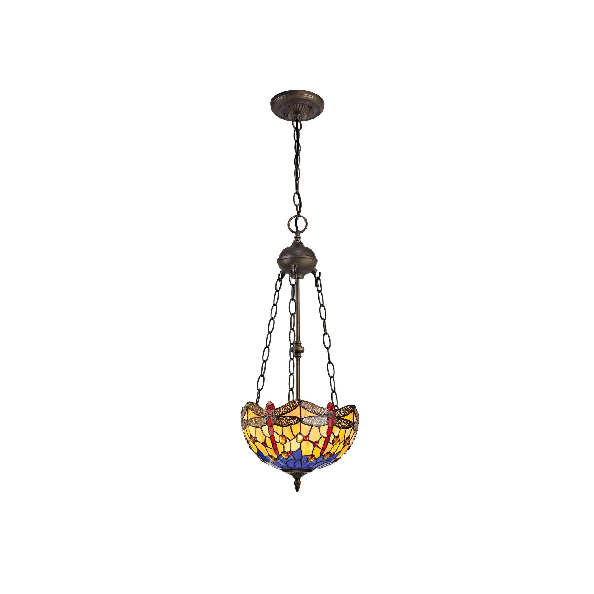 NLK00729 Heidi 2 Light Up Lighter Pendant With 30cm Tiffany Shade Blue/Orange/Crystal/Aged Antique Brass