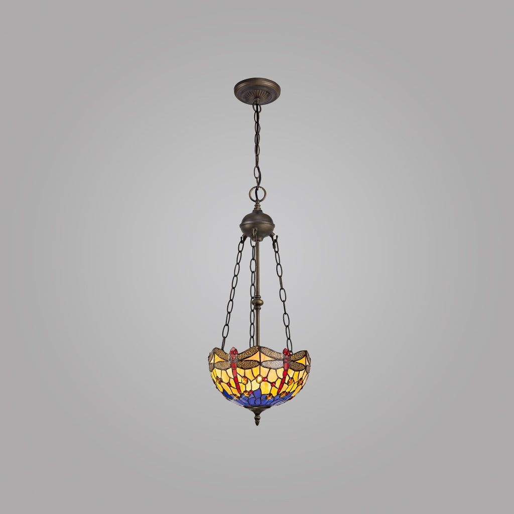 NLK00729 Heidi 2 Light Up Lighter Pendant With 30cm Tiffany Shade Blue/Orange/Crystal/Aged Antique Brass