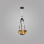 NLK00729 Heidi 2 Light Up Lighter Pendant With 30cm Tiffany Shade Blue/Orange/Crystal/Aged Antique Brass
