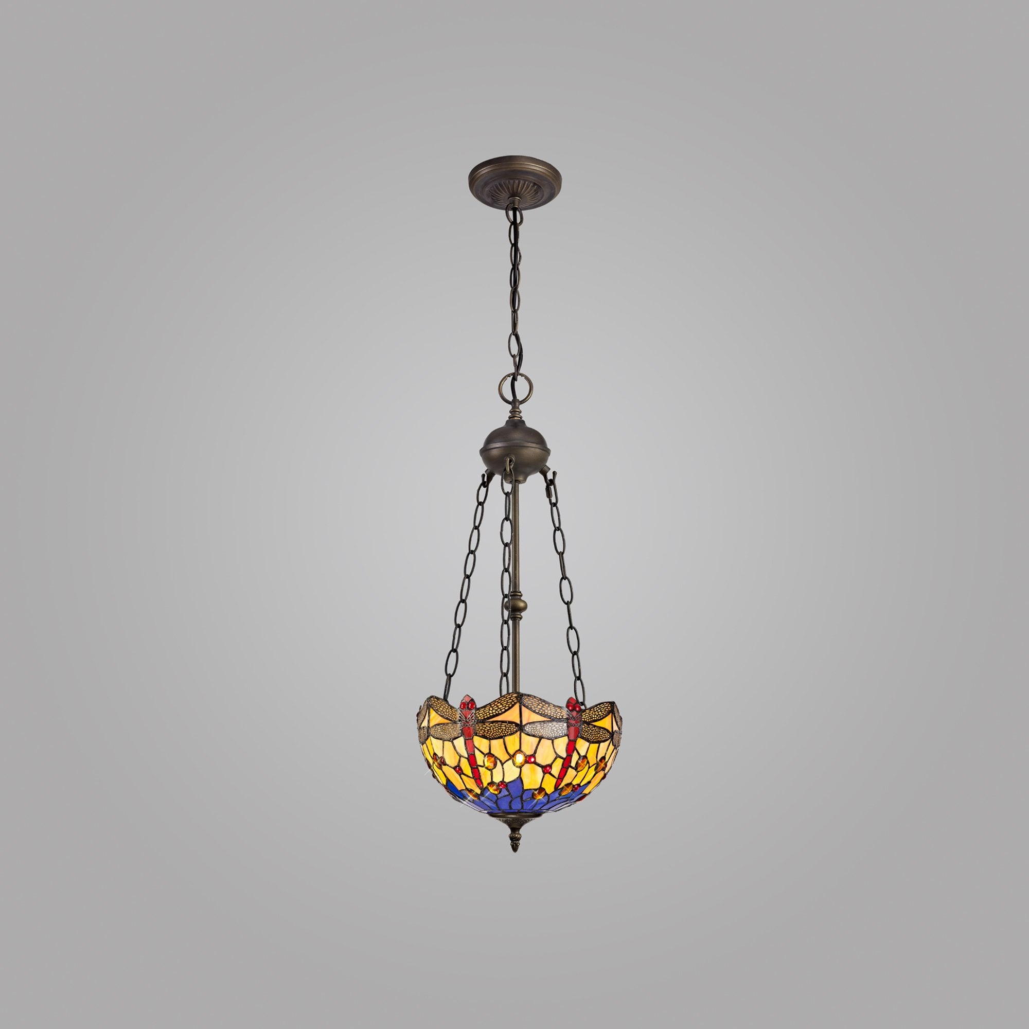 NLK00729 Heidi 2 Light Up Lighter Pendant With 30cm Tiffany Shade Blue/Orange/Crystal/Aged Antique Brass