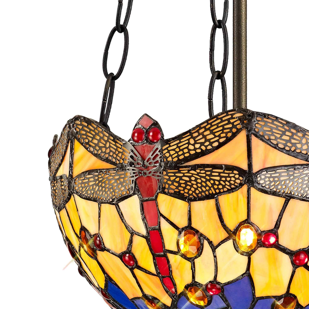 NLK00729 Heidi 2 Light Up Lighter Pendant With 30cm Tiffany Shade Blue/Orange/Crystal/Aged Antique Brass