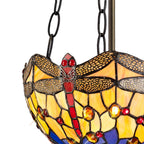 NLK00729 Heidi 2 Light Up Lighter Pendant With 30cm Tiffany Shade Blue/Orange/Crystal/Aged Antique Brass