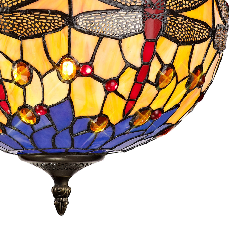 NLK00729 Heidi 2 Light Up Lighter Pendant With 30cm Tiffany Shade Blue/Orange/Crystal/Aged Antique Brass