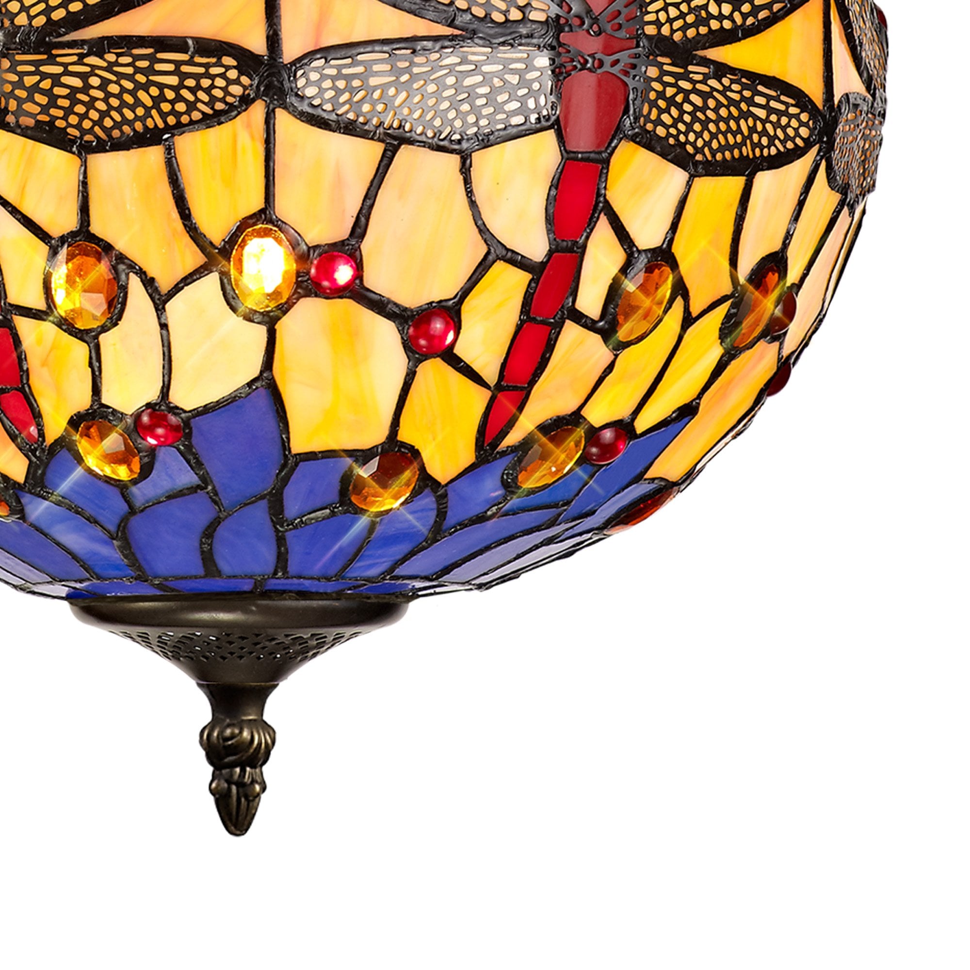 NLK00729 Heidi 2 Light Up Lighter Pendant With 30cm Tiffany Shade Blue/Orange/Crystal/Aged Antique Brass