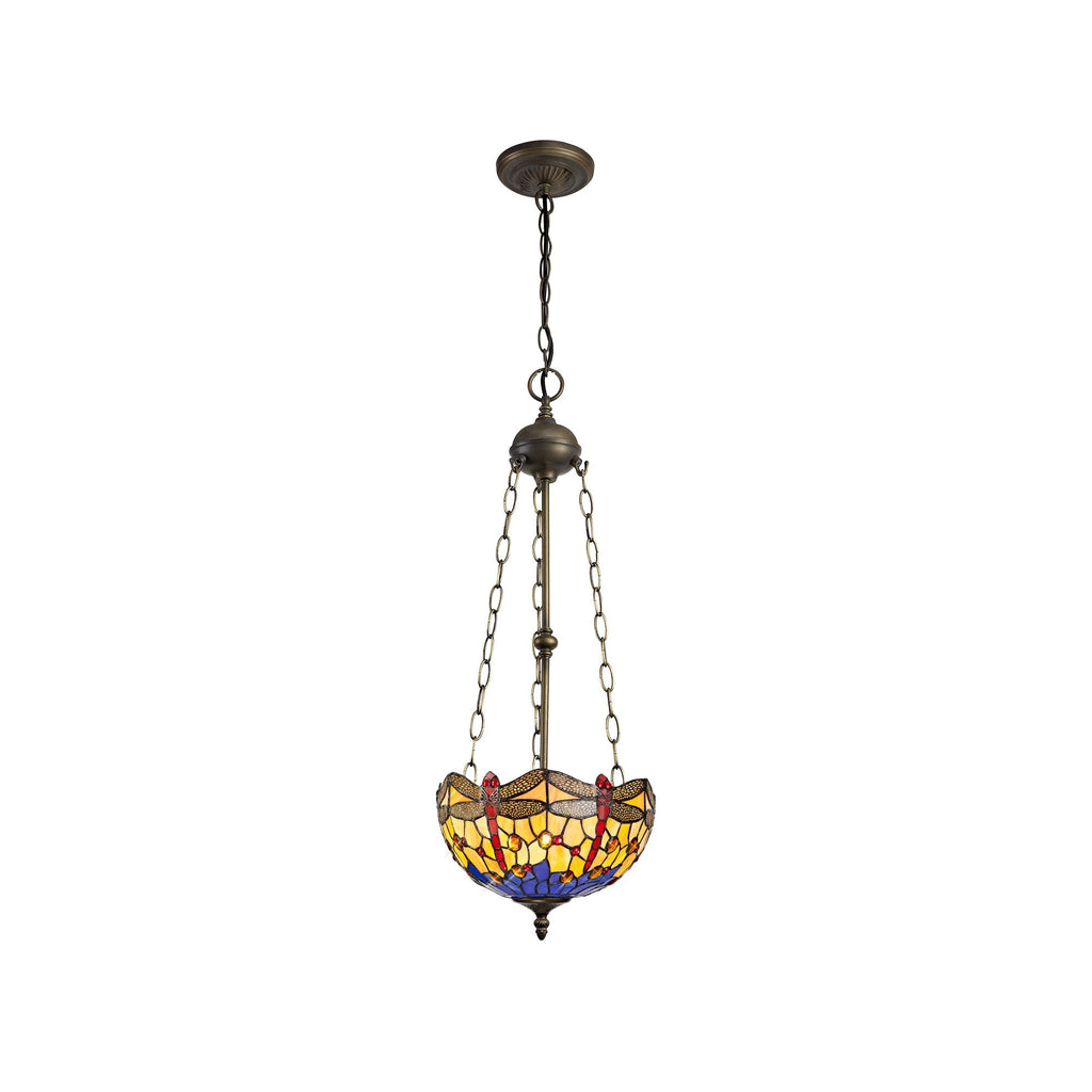 NLK00739 Heidi 3 Light Up Lighter Pendant With 30cm Tiffany Shade Blue/Orange/Crystal/Aged Antique Brass