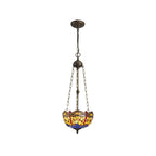 NLK00739 Heidi 3 Light Up Lighter Pendant With 30cm Tiffany Shade Blue/Orange/Crystal/Aged Antique Brass