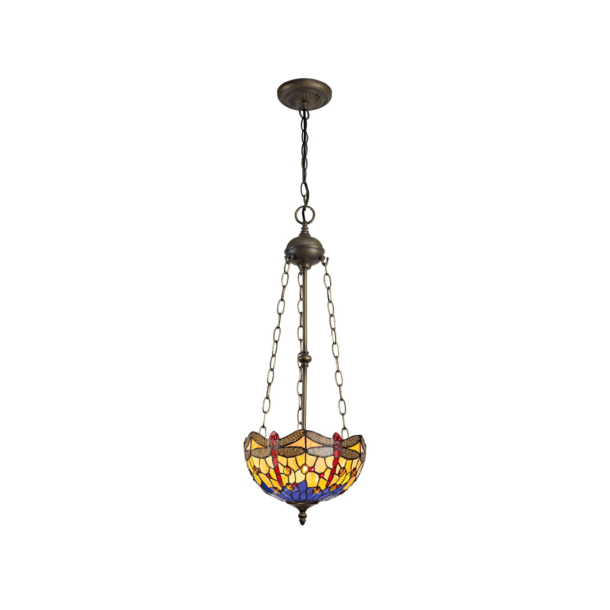 NLK00739 Heidi 3 Light Up Lighter Pendant With 30cm Tiffany Shade Blue/Orange/Crystal/Aged Antique Brass