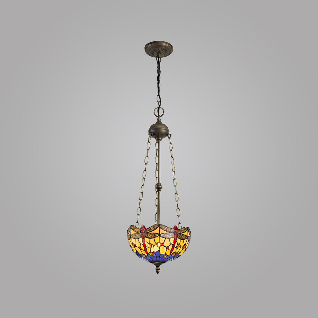 NLK00739 Heidi 3 Light Up Lighter Pendant With 30cm Tiffany Shade Blue/Orange/Crystal/Aged Antique Brass