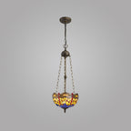 NLK00739 Heidi 3 Light Up Lighter Pendant With 30cm Tiffany Shade Blue/Orange/Crystal/Aged Antique Brass